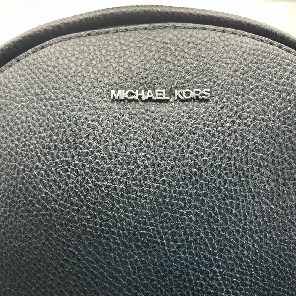 Michael Kors Slater Medium Chain Backpack Black Leather Silver Hardware NWT